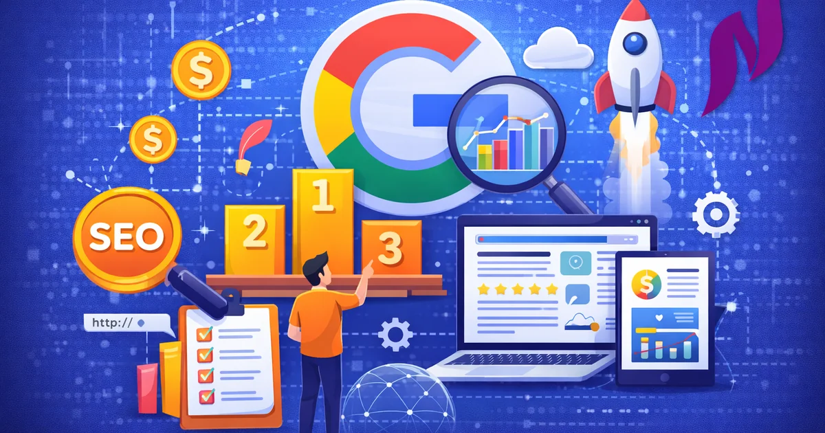 SEO services guide showing Google ranking strategies and optimization techniques