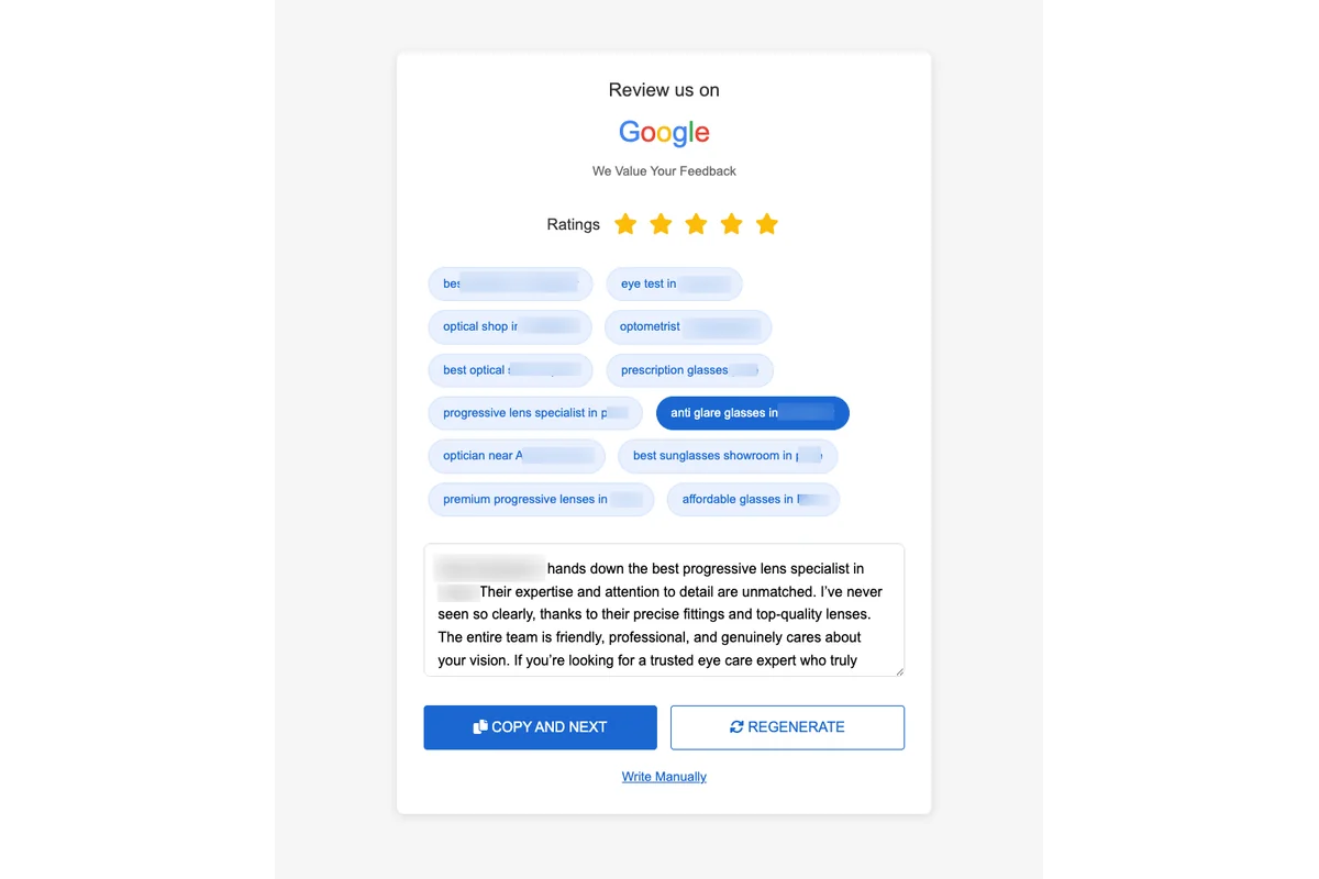 Google Review Posting Interface